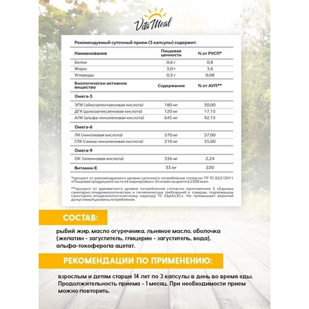 Биологически активная добавка VitaMeal Омега 3-6-9 90 капсул