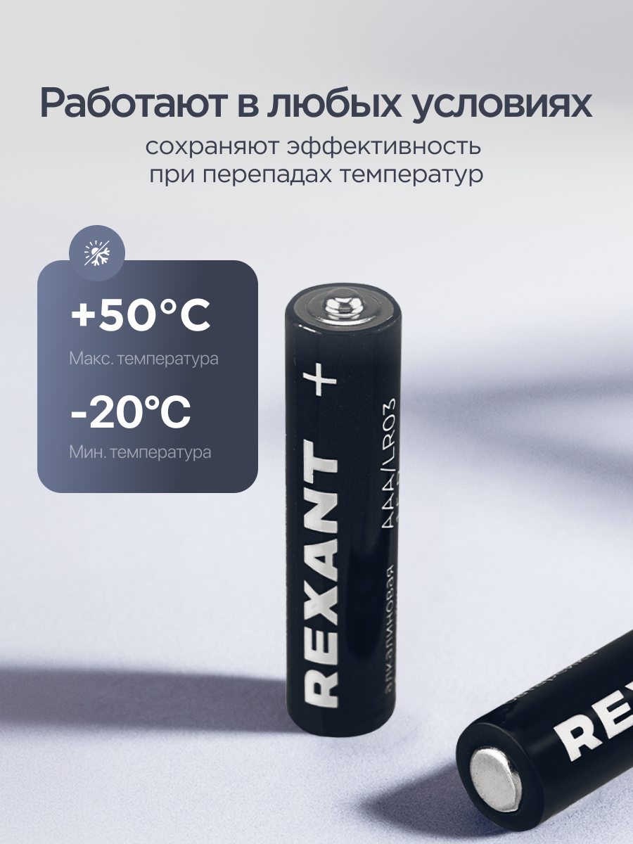 Алкалиновая батарейка REXANT AAA/LR03 мизинчиковая 1,5В 12 штук - фото 4