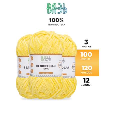 Пряжа для вязания Велюровая ВЯЗЬ 100г 120м 3шт