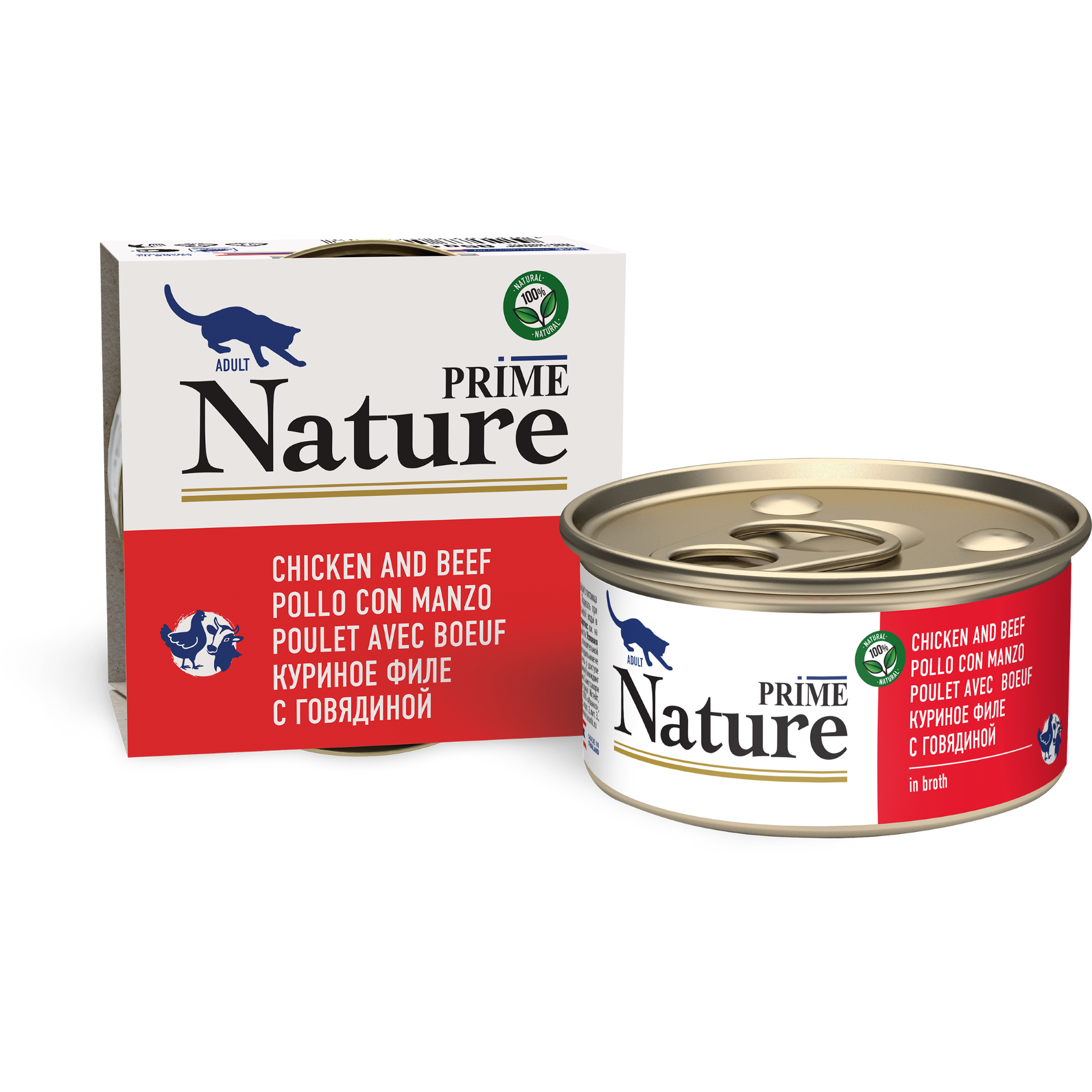 Корм для кошек Prime Nature 85г куриное филе с говядиной в бульоне - фото 1