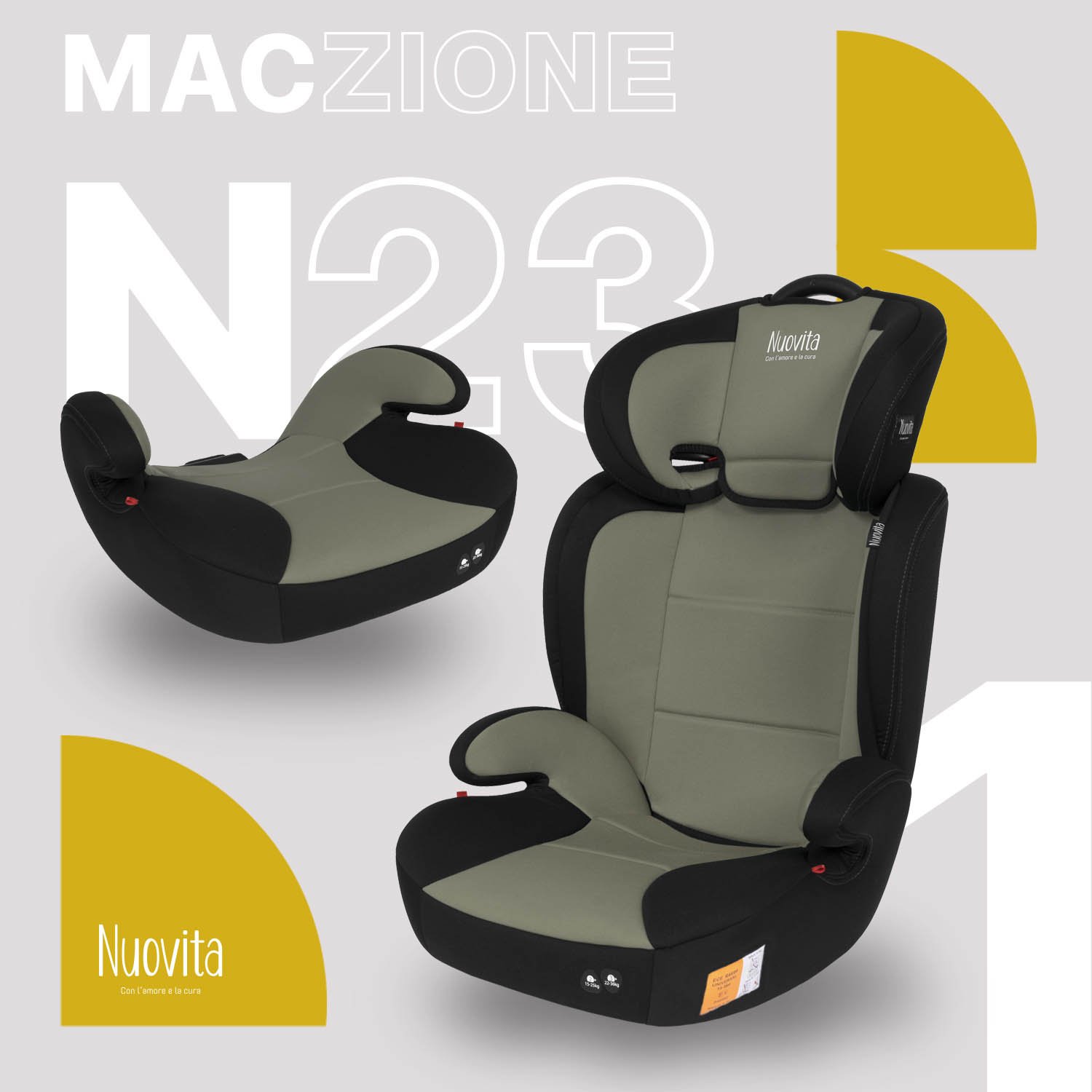 Автокресло Nuovita Maczione N23-1 2/3 (15-36 кг) хаки - фото 1
