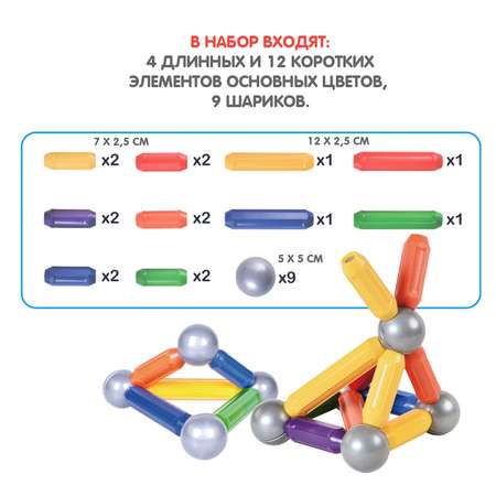 Конструктор Bondibon Bondimax основной набор 25дет магнитный