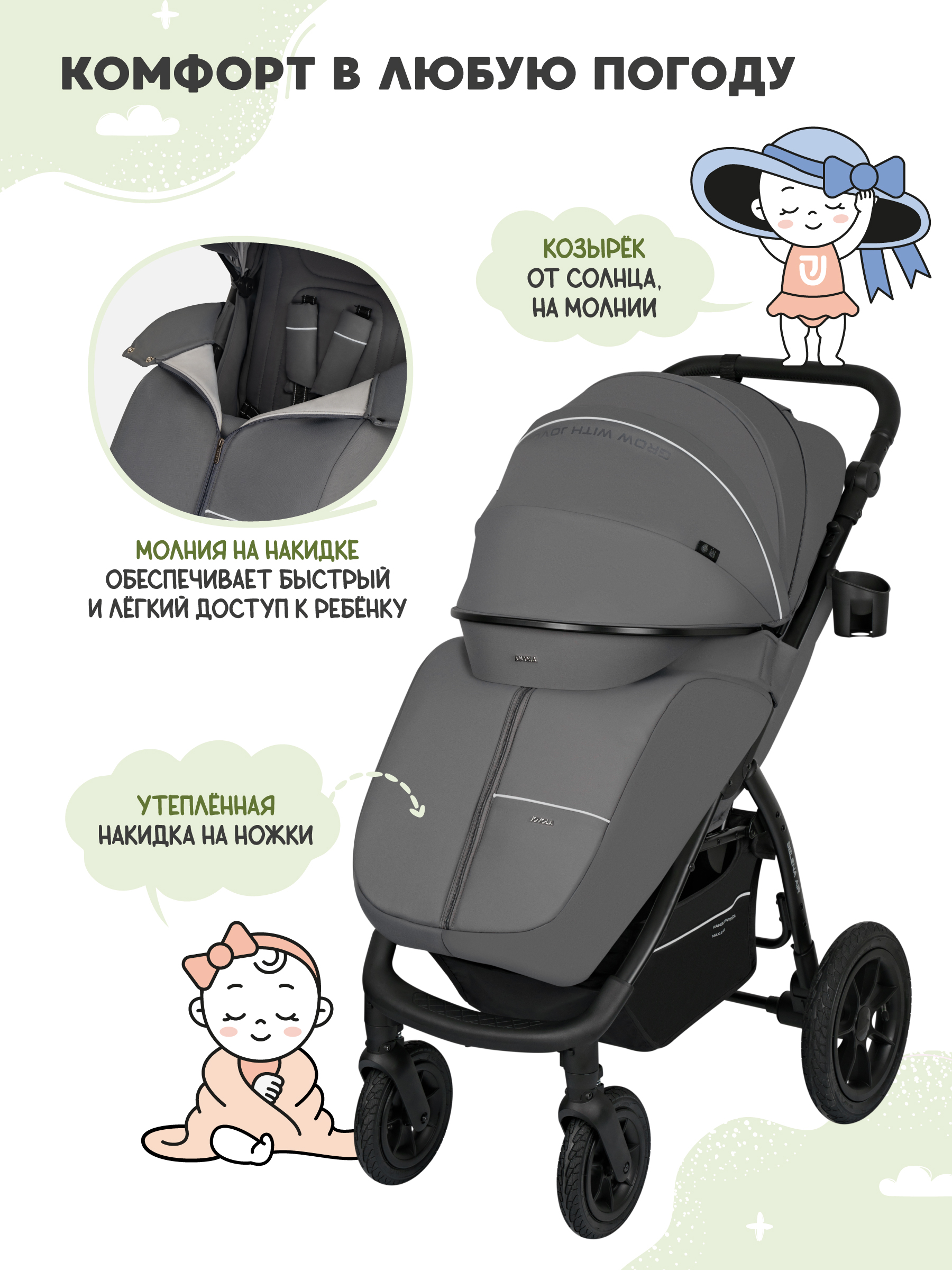 Коляска прогулочная JOVOLA Selena Air new темно-серый - фото 4