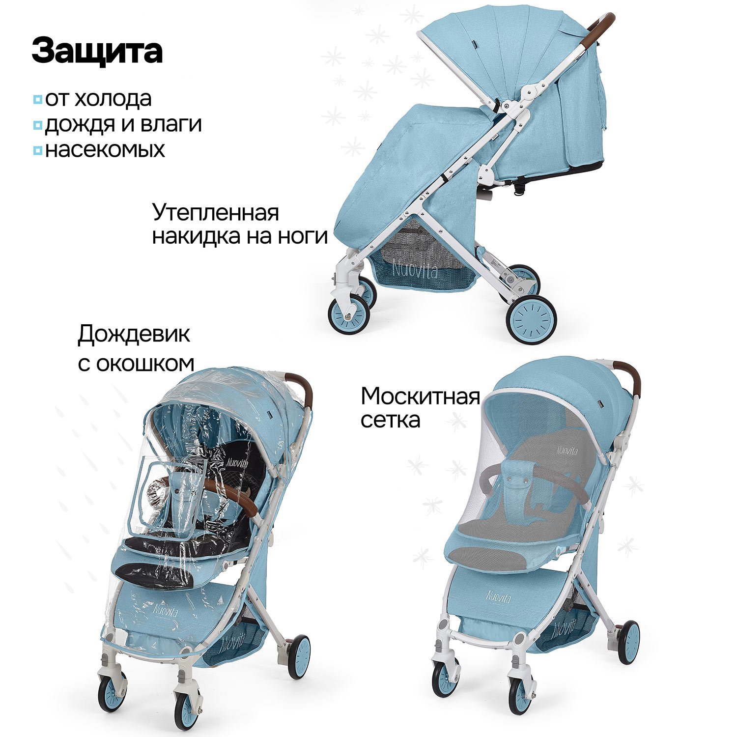 Коляска прогулочная Nuovita Giro Lux голубой - фото 10