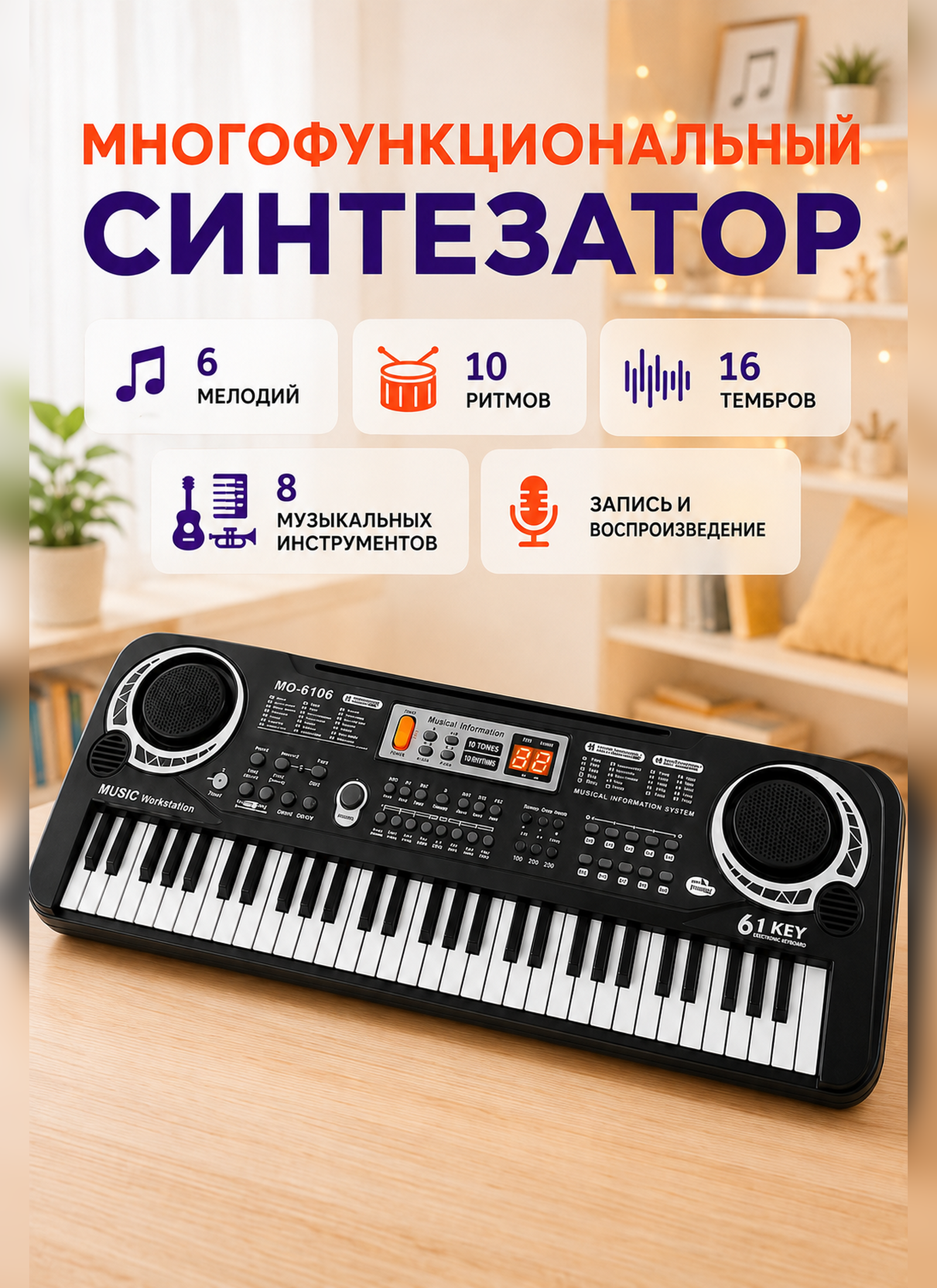Игрушка музыкальная TrendToys Детский развивающий синтезатор, пианино, микрофон - фото 2