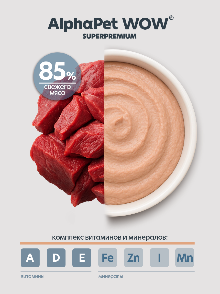 Пауч 28 шт Влажный полнорационный корм AlphaPet для взрослых собак паштет с ягненком AlphaPet WOW Superpremium, 85 г - фото 5