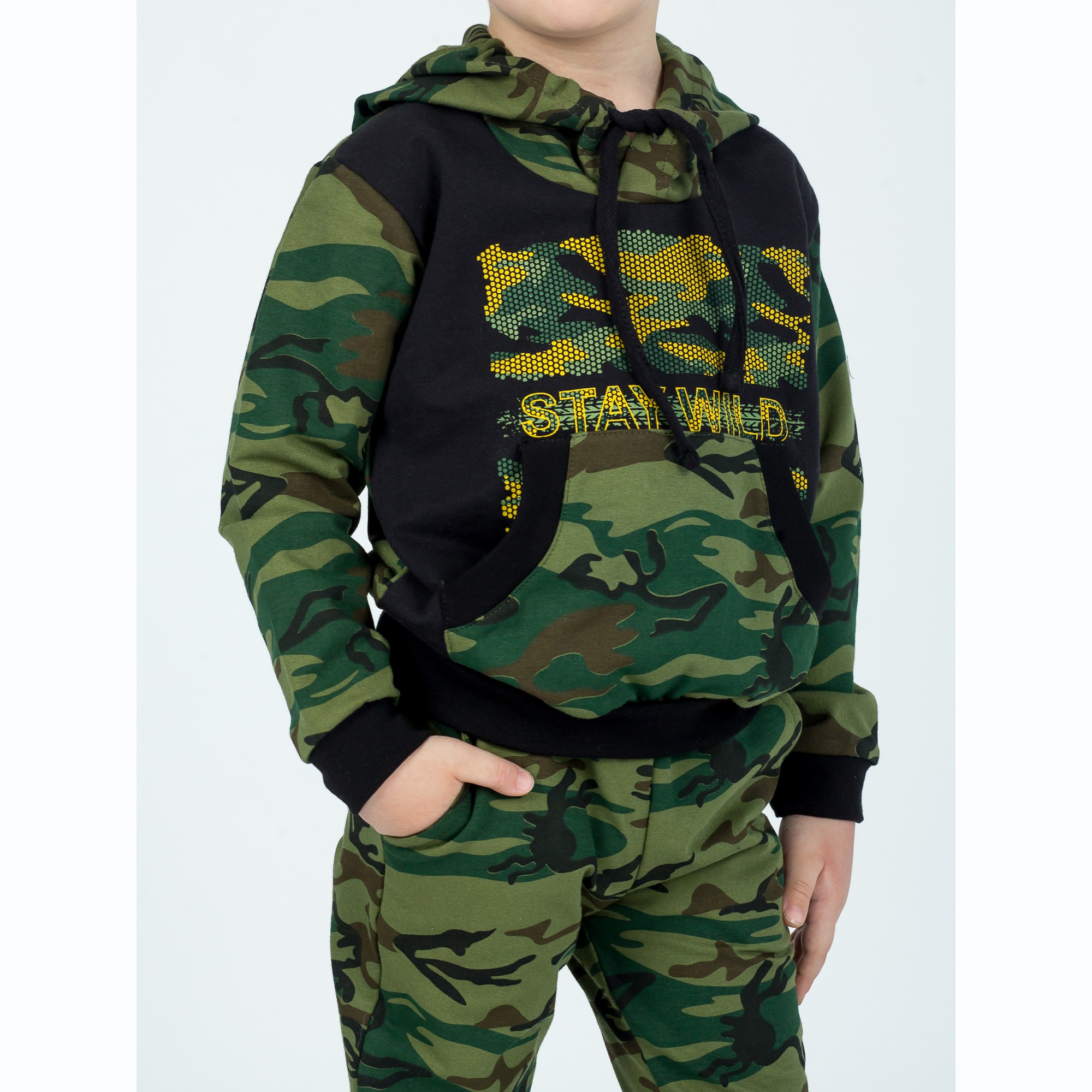 Костюм спортивный KiMMi Baby КБ-1308747 хаки черный милитари - фото 16