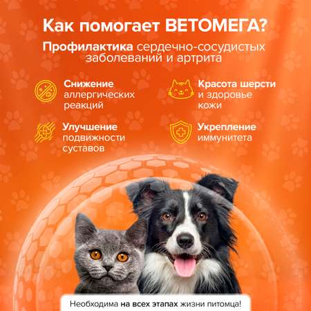 Ветомега - масло лосося и кальмара Pets health для красоты шерсти поддержки иммунной и нервной системы кошек и собак 250 мл