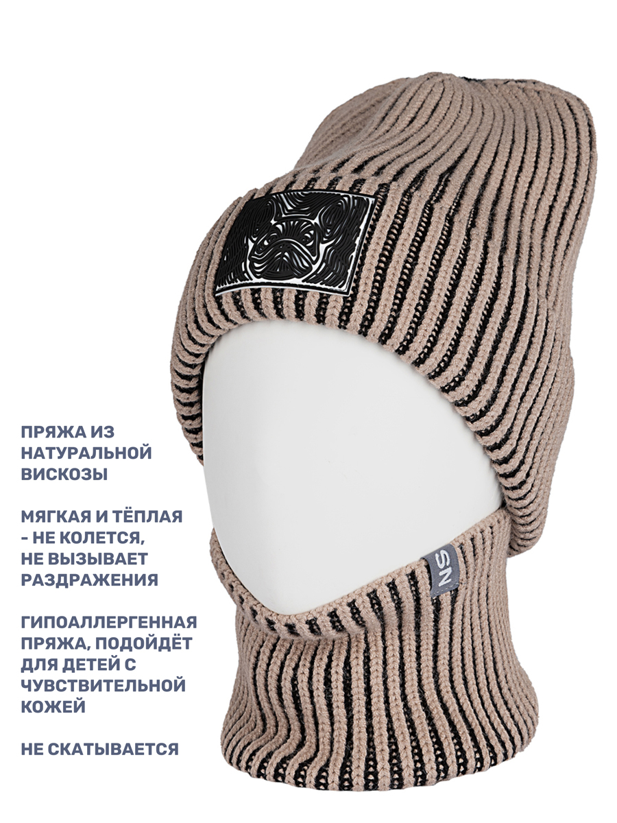 Комплект шапка и снуд NIKASTYLE 12з16624 беж/черный - фото 3