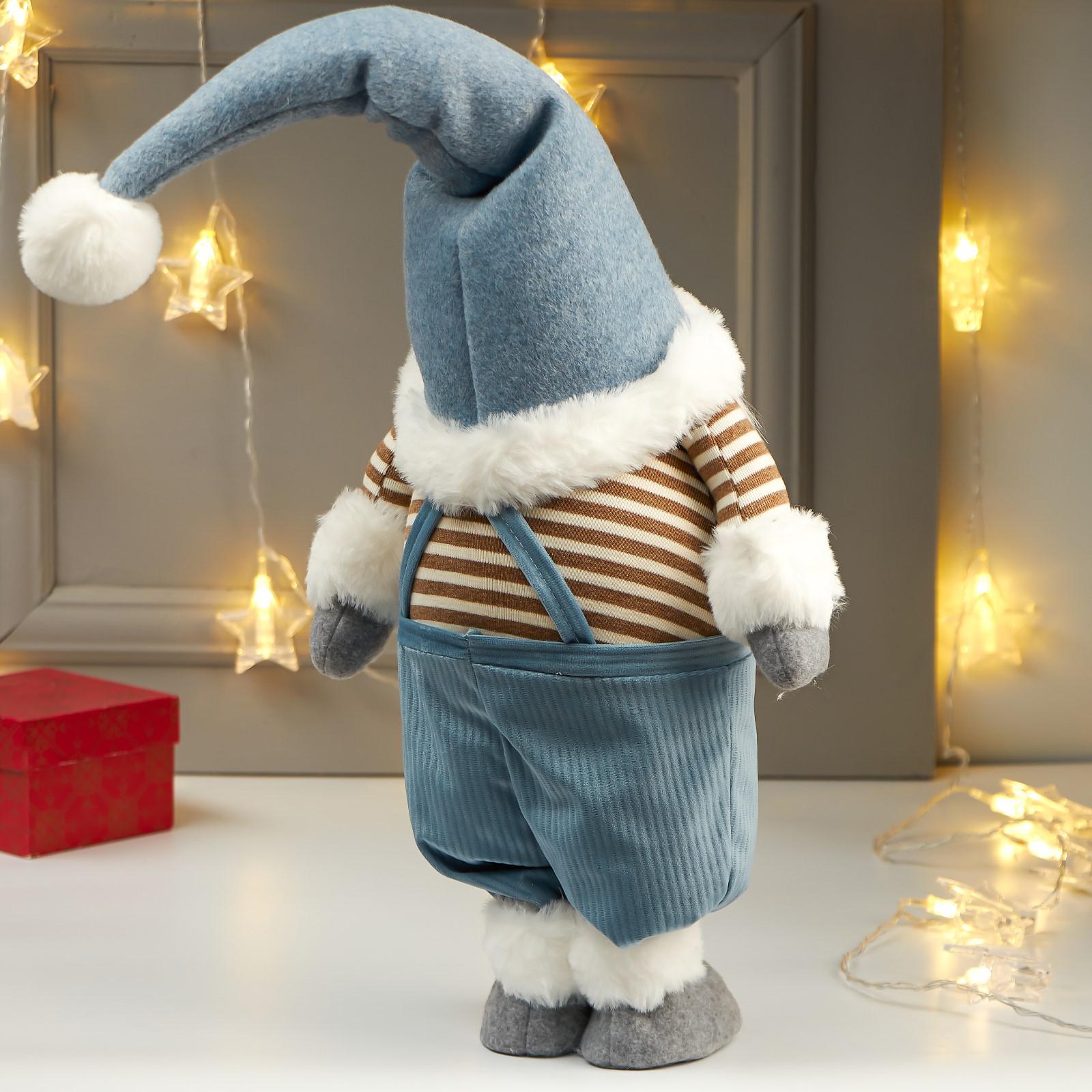 Кукла интерьерная Зимнее волшебство «Дедушка в голубом колпаке и полосатой кофте» 66х15х25 см - фото 3