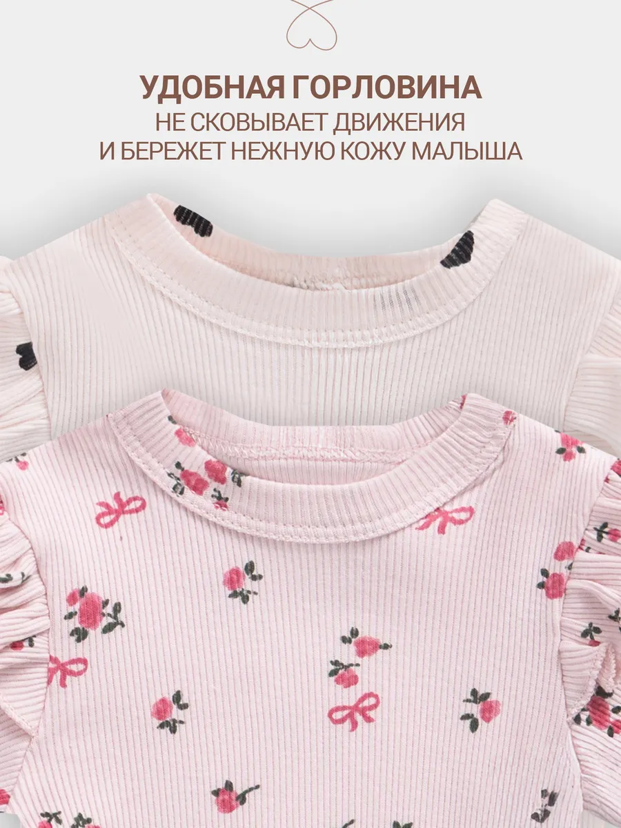 Боди 2 шт Mark Formelle (Марк Формэль) 13017-2/сердца на св.розовом +цветочки на розовом - фото 4