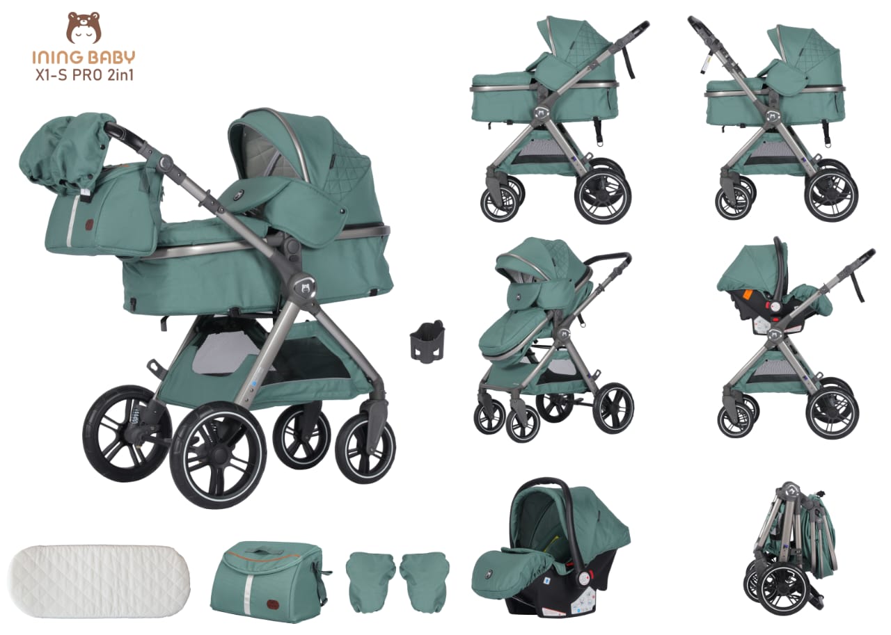 Коляска 3в1 Ining baby X1-S PRO green бирюзовый - фото 1