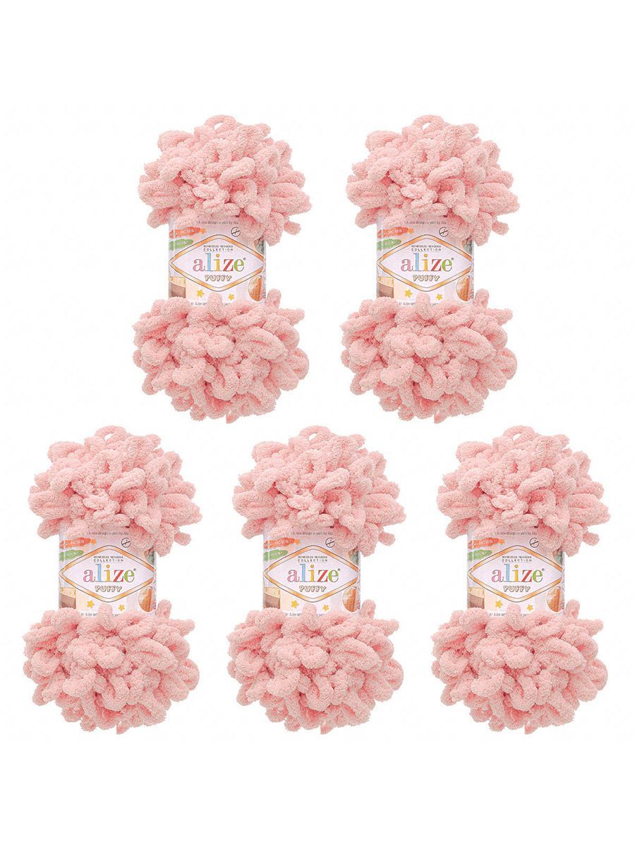 Пряжа для вязания Alize puffy 100 г 9 м микрополиэстер фантазийная плюшевая 161 пудра 5 мотков - фото 7