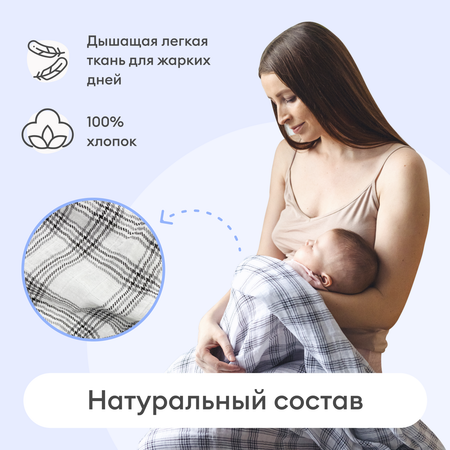 Муслиновая пеленка впитывающая NappyClub 120x120 см Клетка