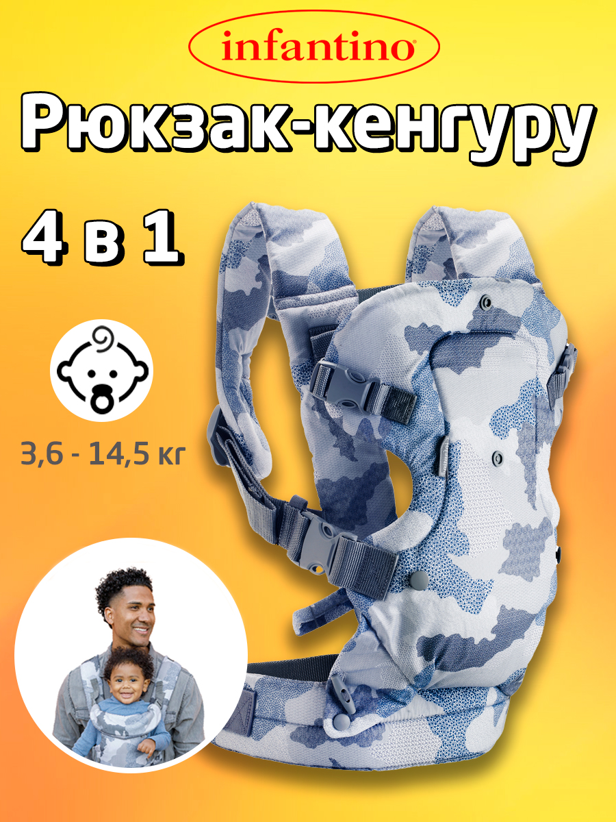 Рюкзак-кенгуру INFANTINO 4в1 для переноски малыша серо-синий - фото 5
