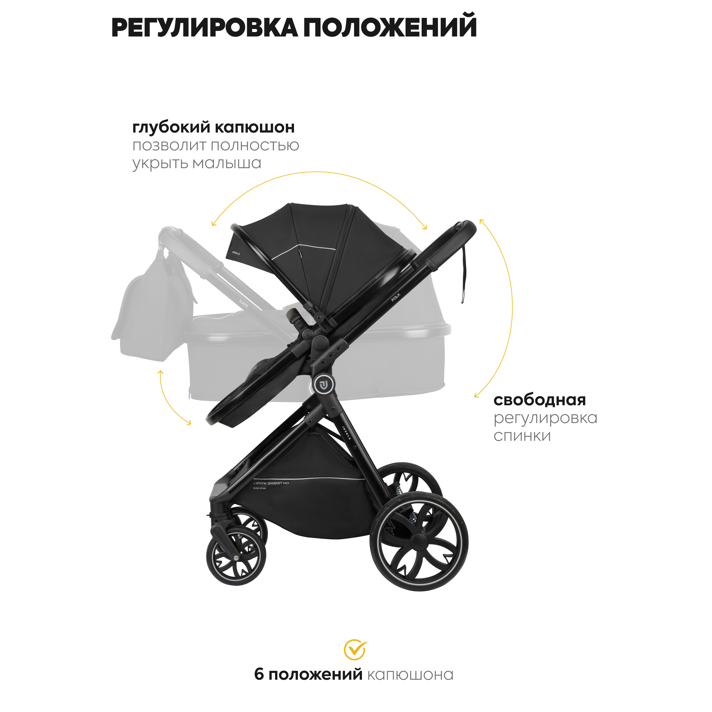 Коляска трансформер JOVOLA Folk Черный - фото 4
