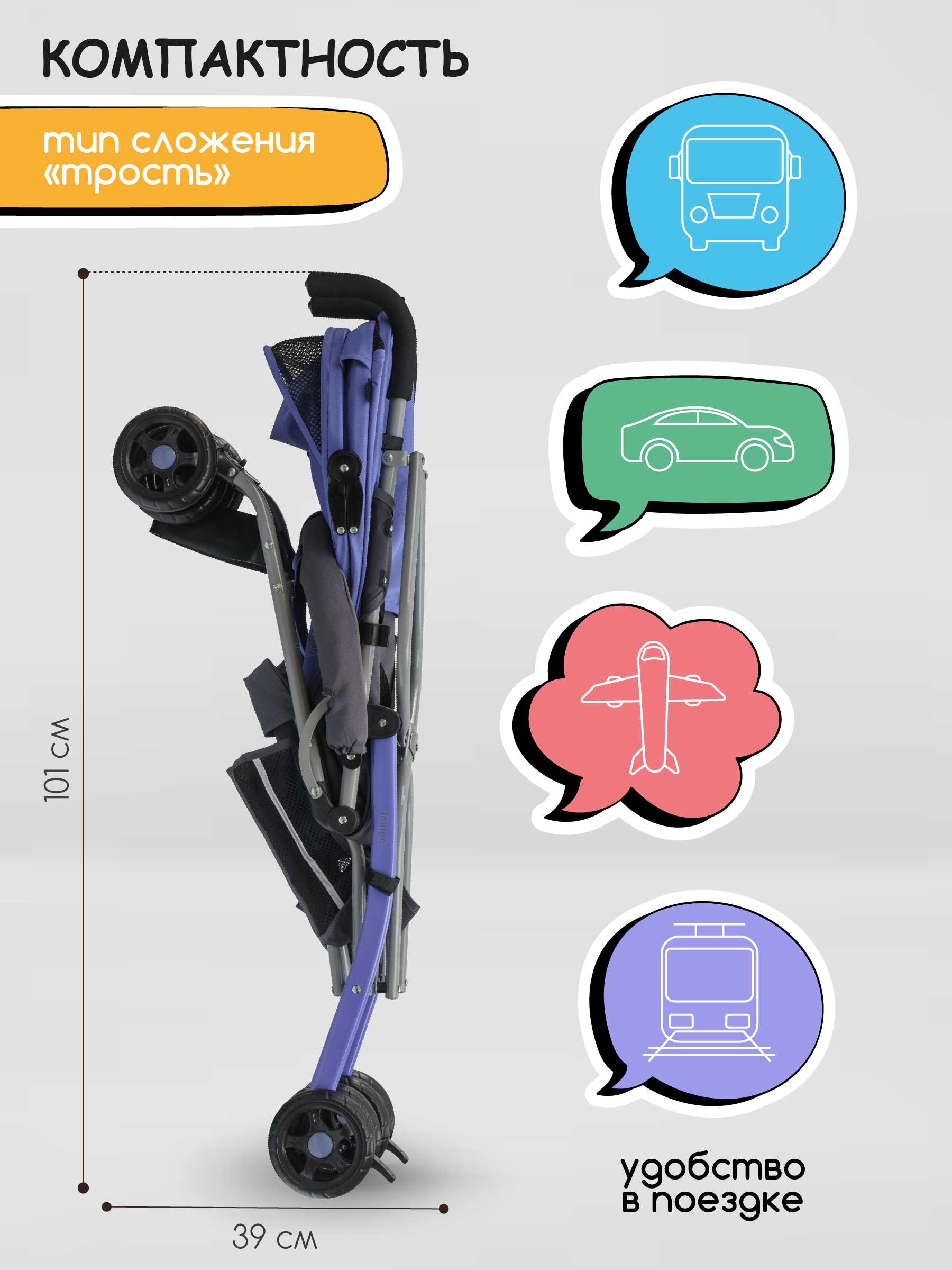 Коляска прогулочная Indigo Bono синий - фото 7