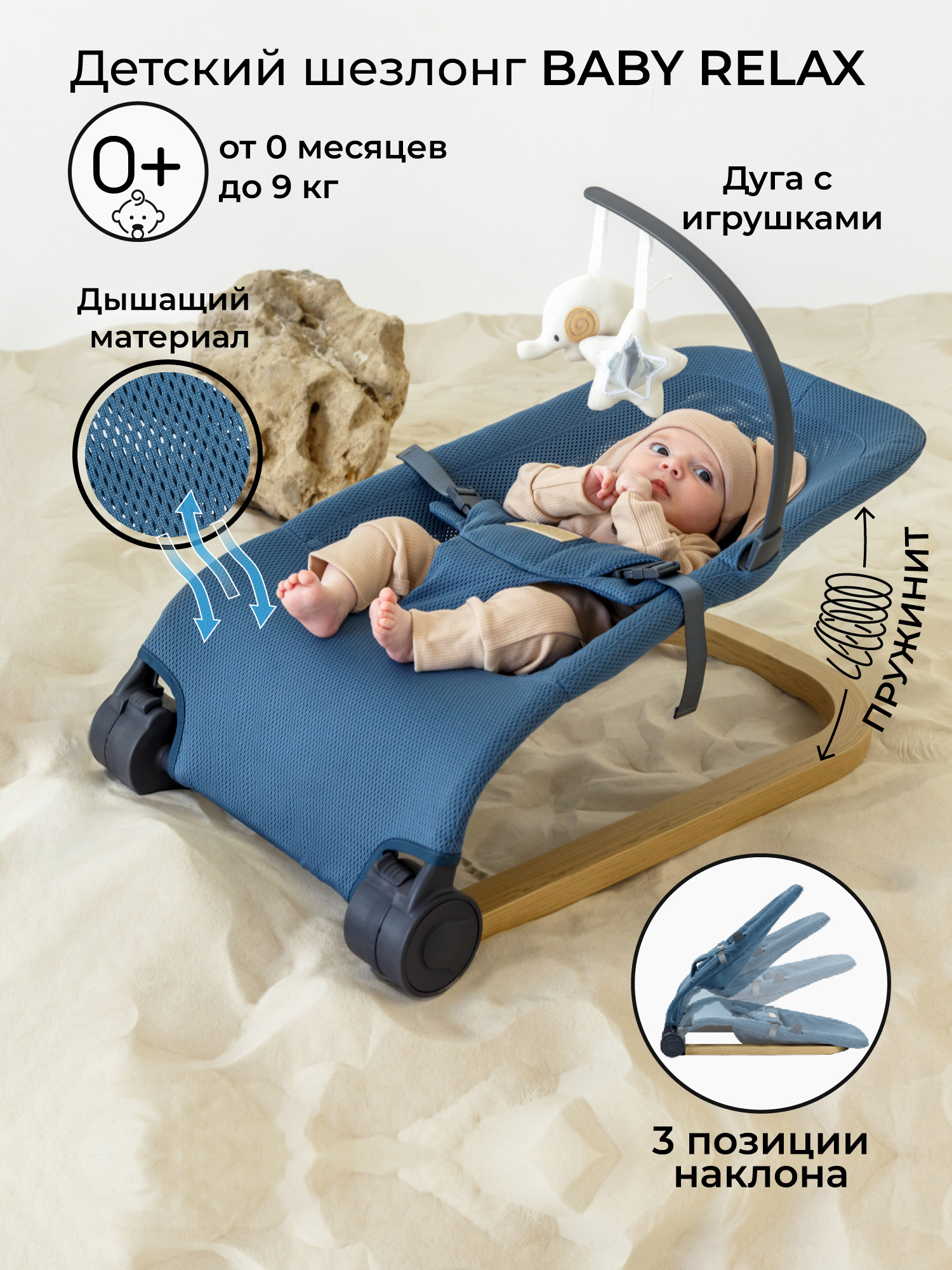 Шезлонг Amarobaby Baby relax синий - фото 1