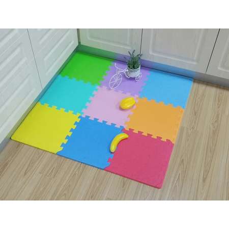 Коврик пазл детский WellMat игровой Радуга 30x30x1 см 9 шт. с окантовкой игровой развивающий для ползания