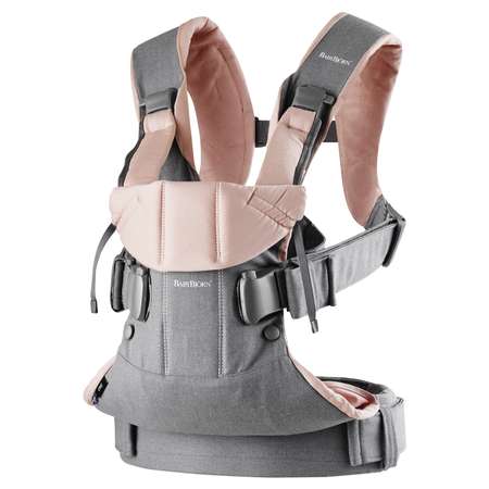 Рюкзак-переноска BabyBjorn One Cotton Серый с розовым