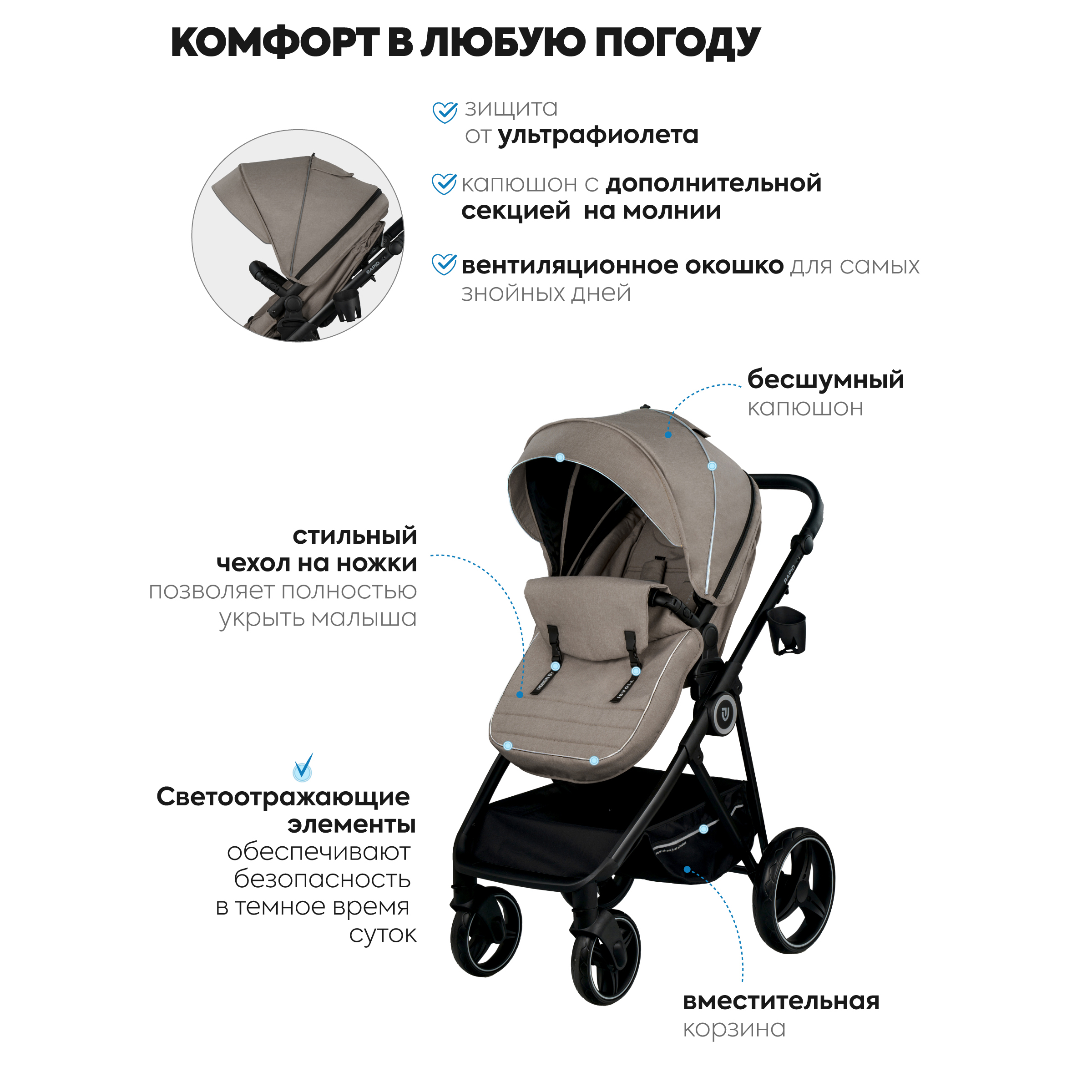 Коляска трансформер JOVOLA RAPID бежевый - фото 6