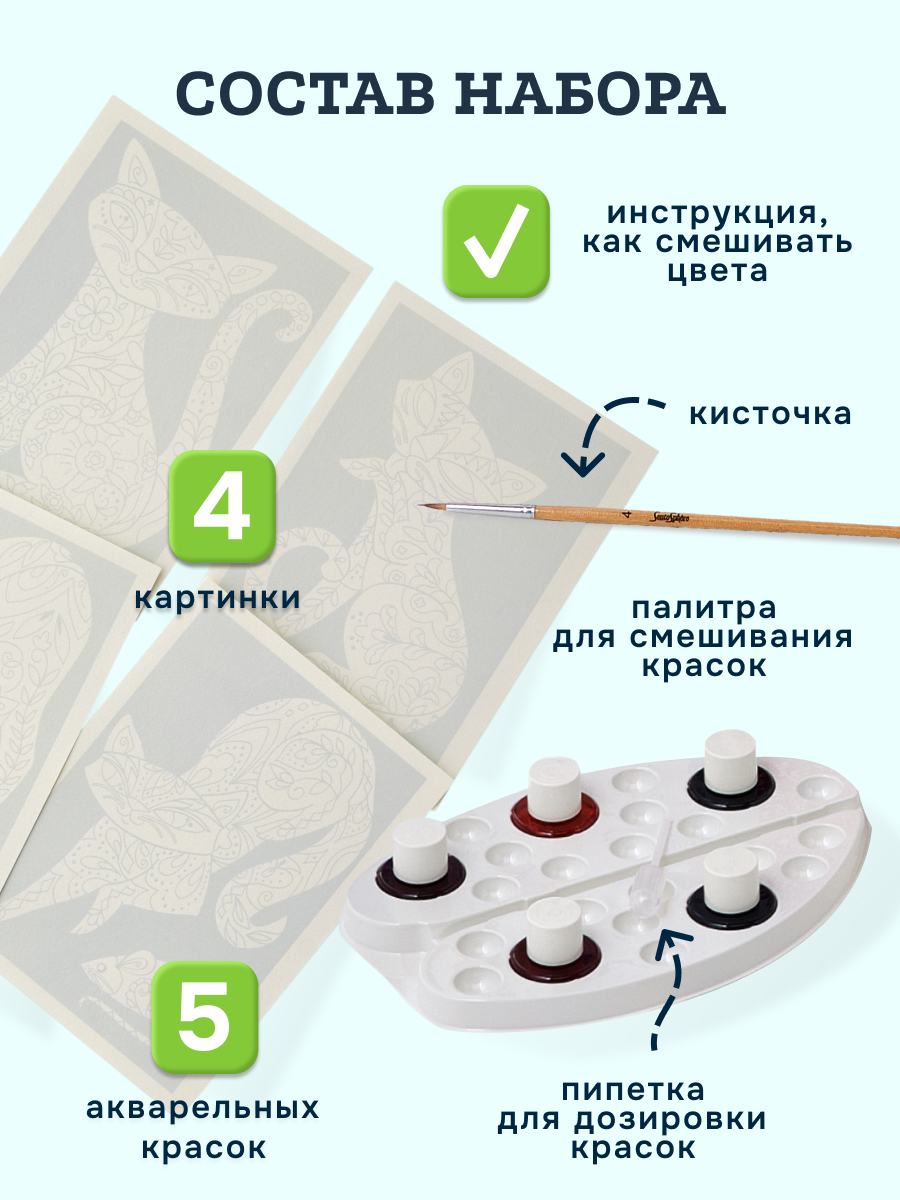 Набор для рисования SentoSphere Коты акварель - фото 4