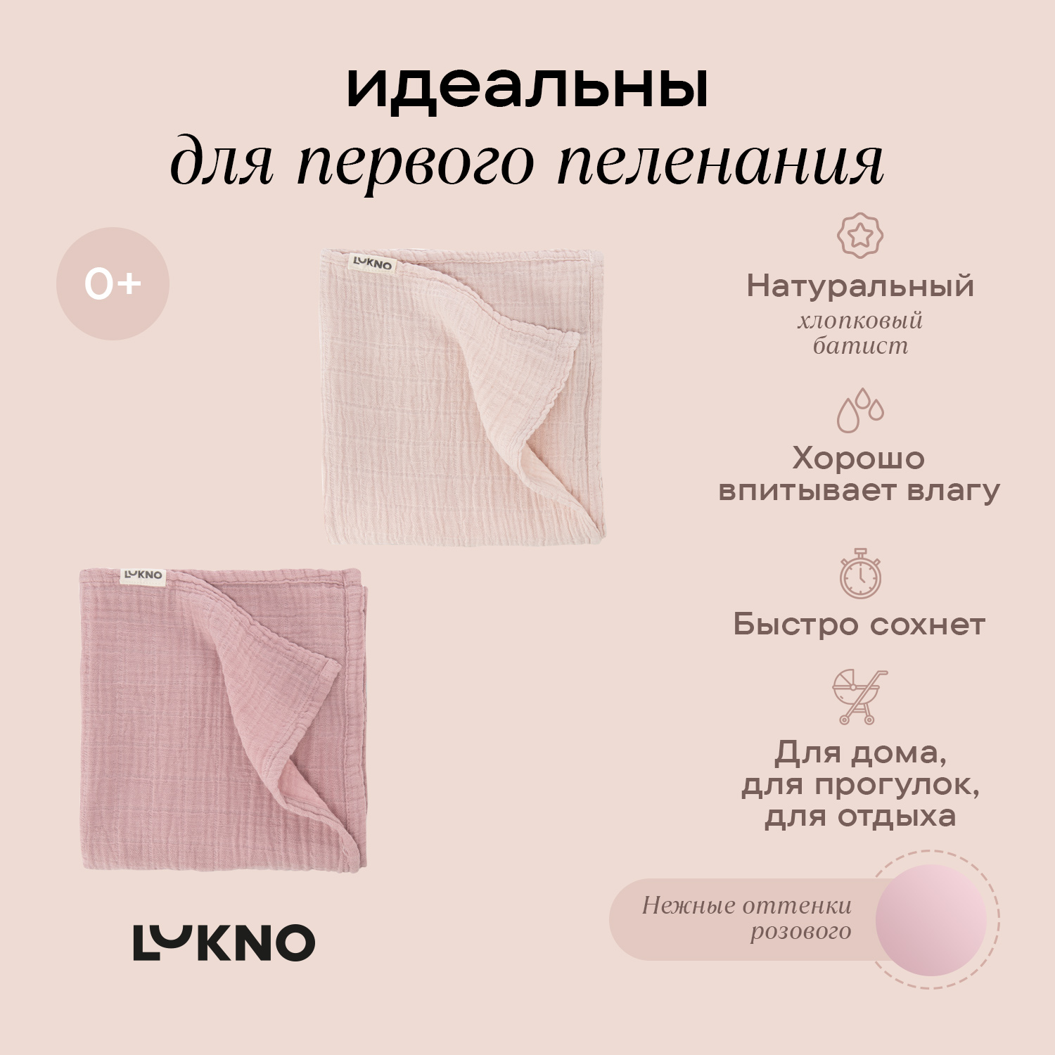 Набор пеленок LUKNO Муслиновые для новорожденных 2 штуки 80 x 80 см - фото 2
