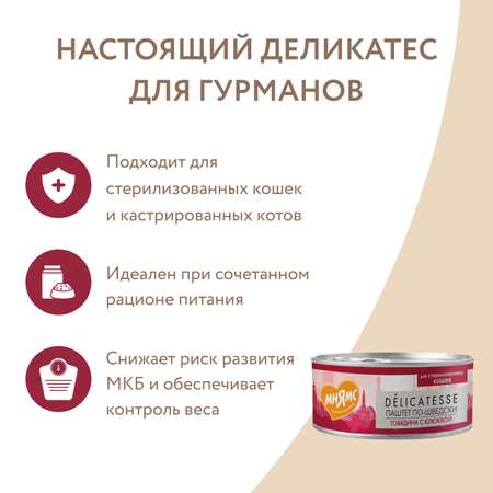 Корм для кошек Мнямс 100г стерилизованных Паштет по-шведски говядина с клюквой