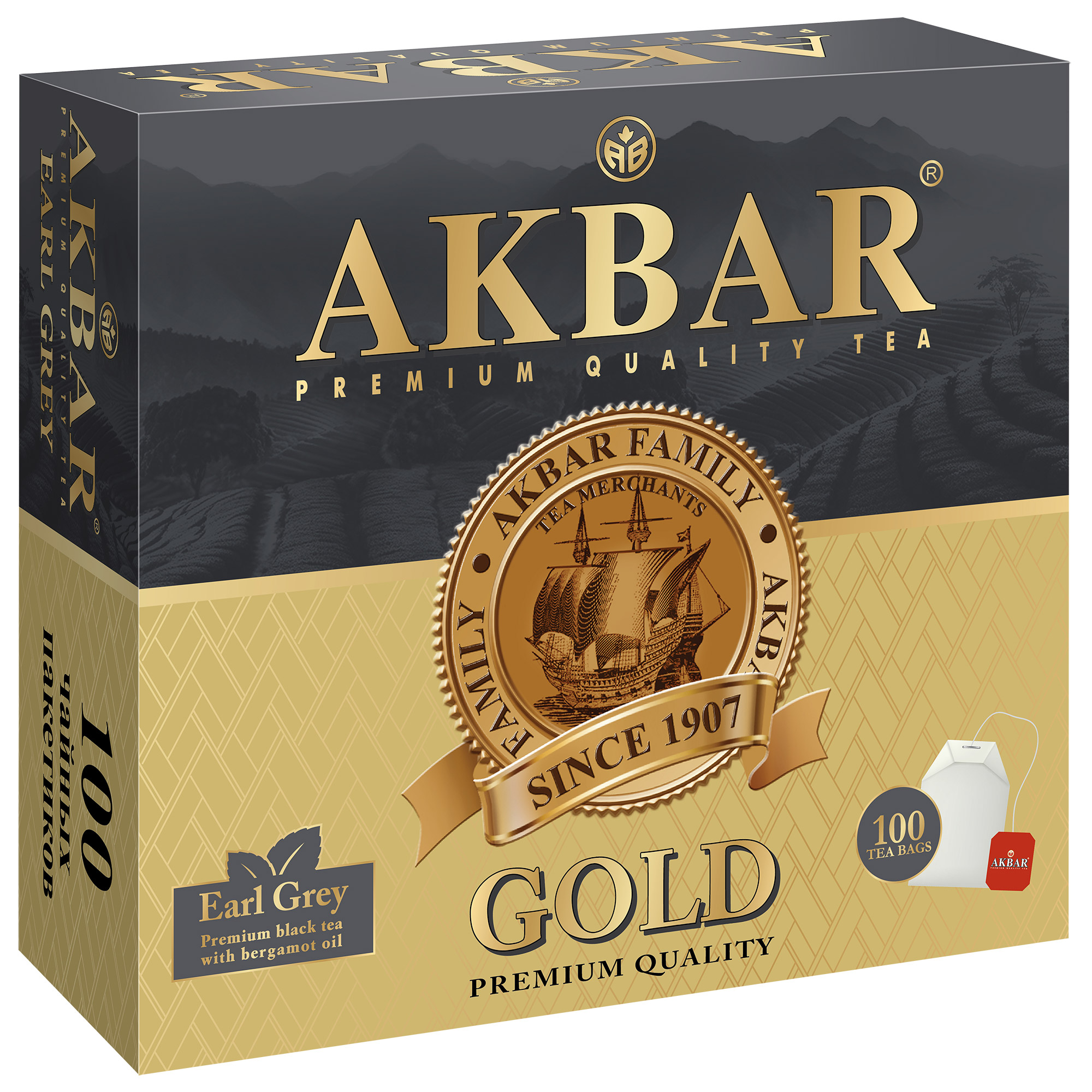 Чай Akbar Черный с Бергамотом Граф Грей Голд 100 пакетов - фото 1