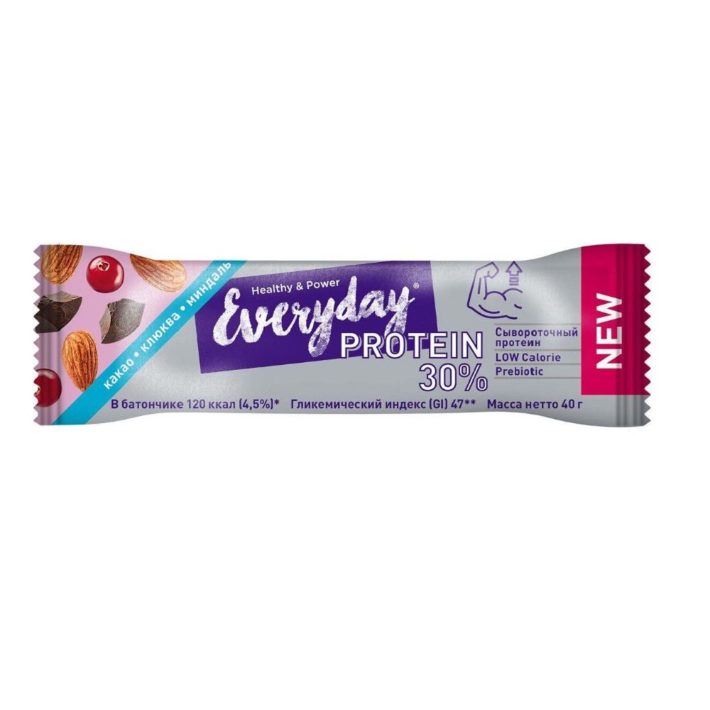Батончик протеиновый Everyday 30% какао клюква и миндаль 40 г шоубокс 12 шт - фото 2