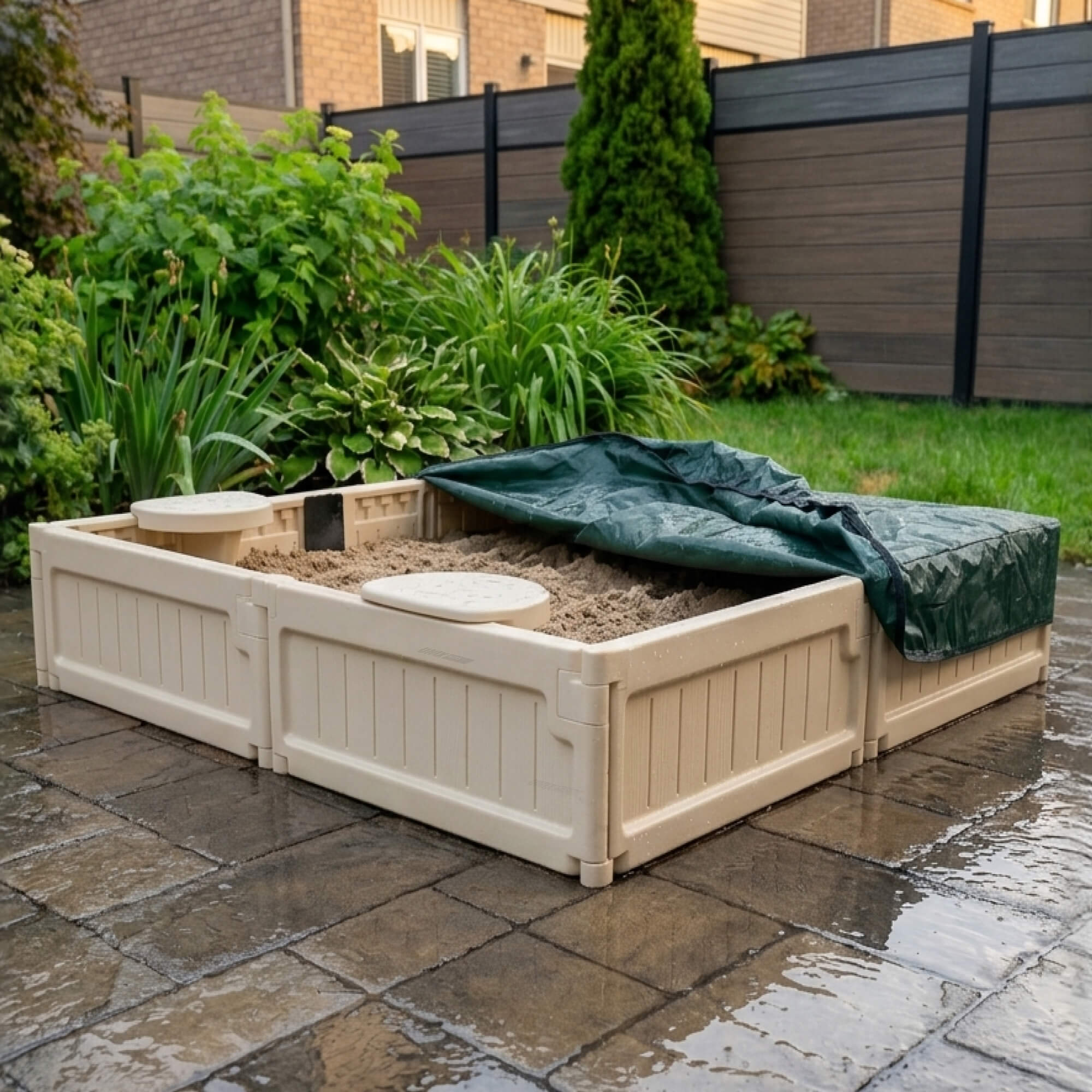 Песочница детская UNIX Kids квадратная 123х123 см пластиковая - фото 11