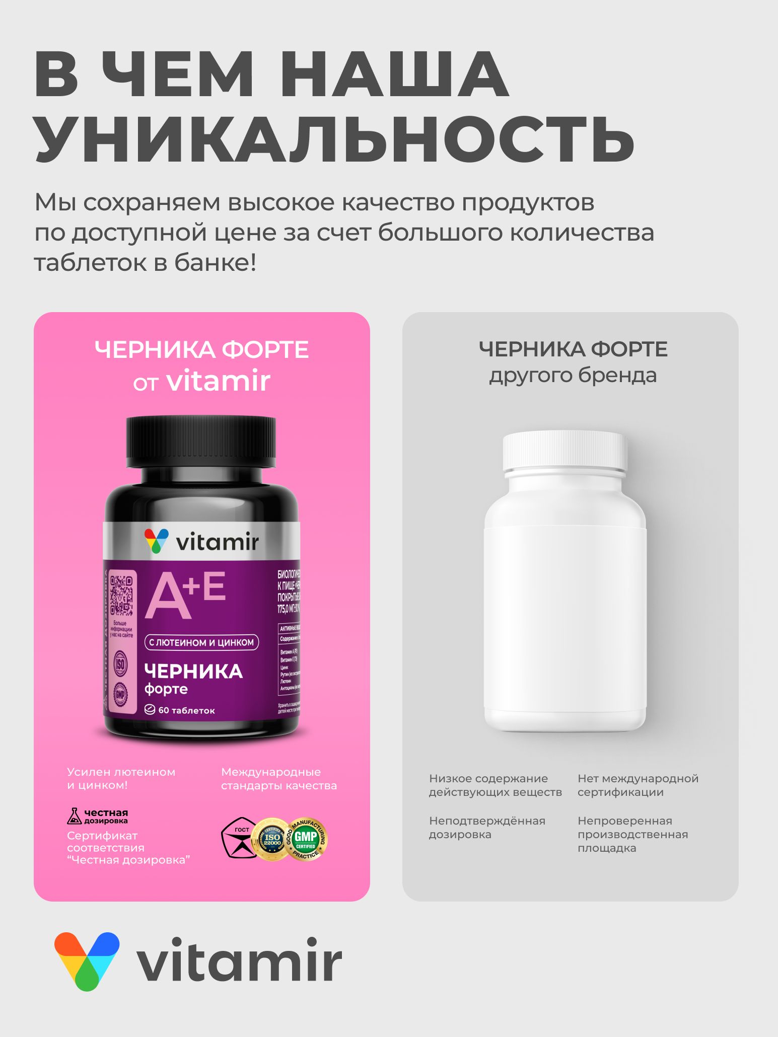 Витамины для глаз (витамины А и Е) VITAMIR Черника форте для зрения, 60 таблеток - фото 4