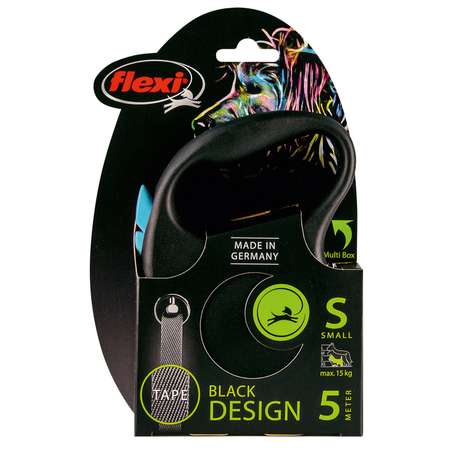 Рулетка для собак Flexi Black Design S лента 5м до 15кг Черный-Синий