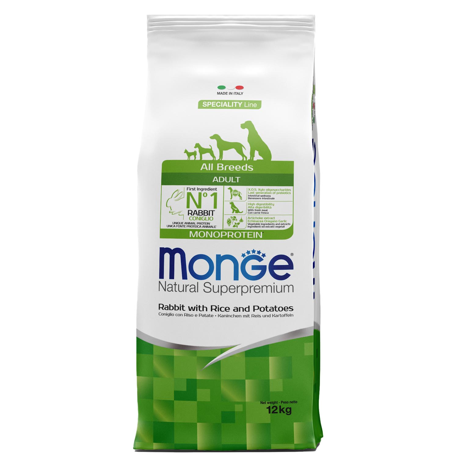Корм для собак MONGE Dog Monoprotein всех пород кролик с рисом и картофелем сухой 12кг - фото 1