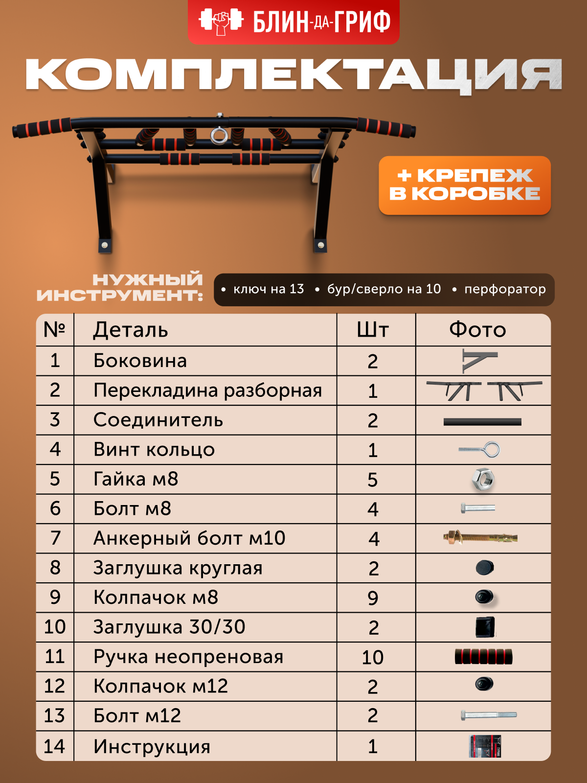 Спортивный турник БлинДаГриф Мультихват черный - фото 12