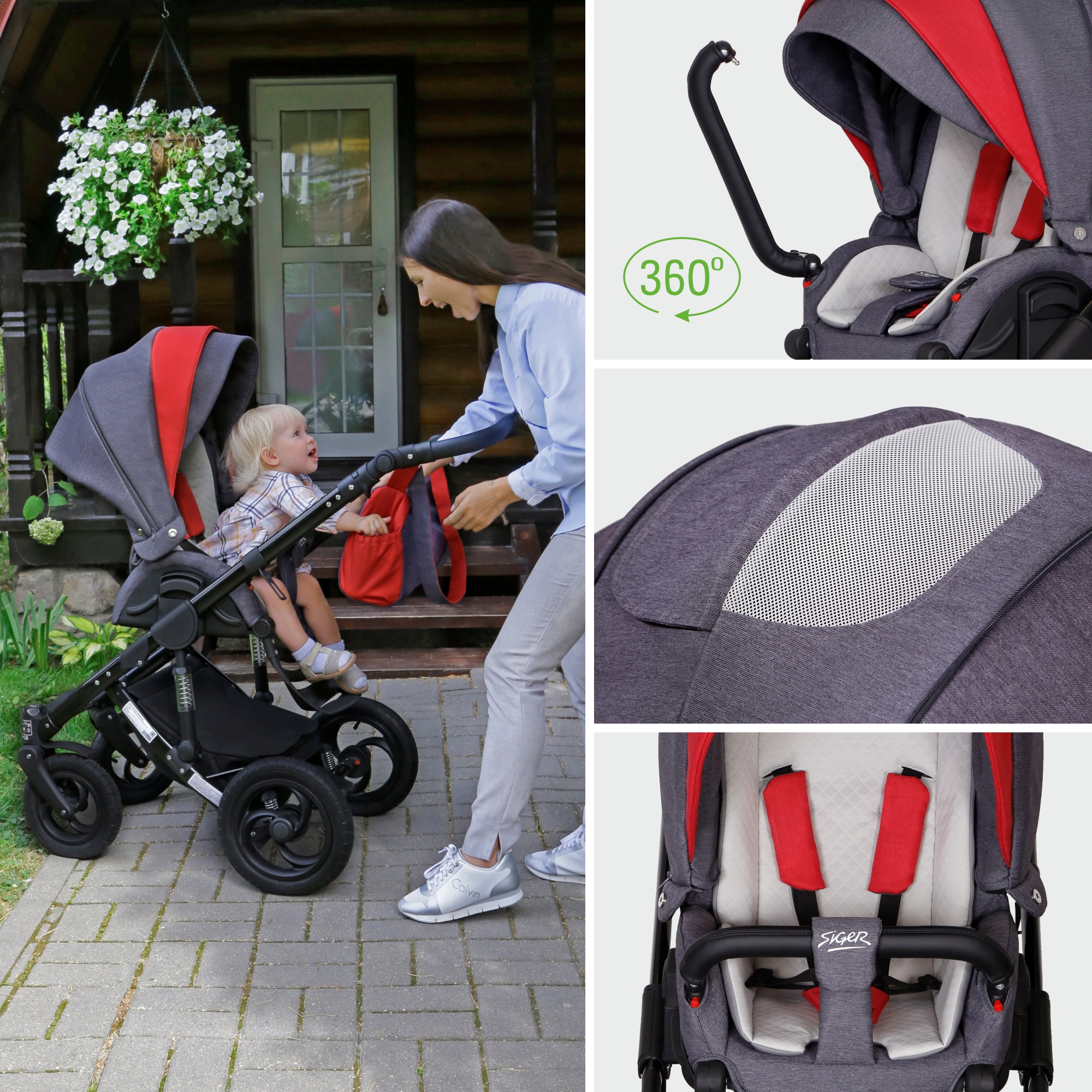 Коляска 2в1 SIGER Alba серый - фото 20