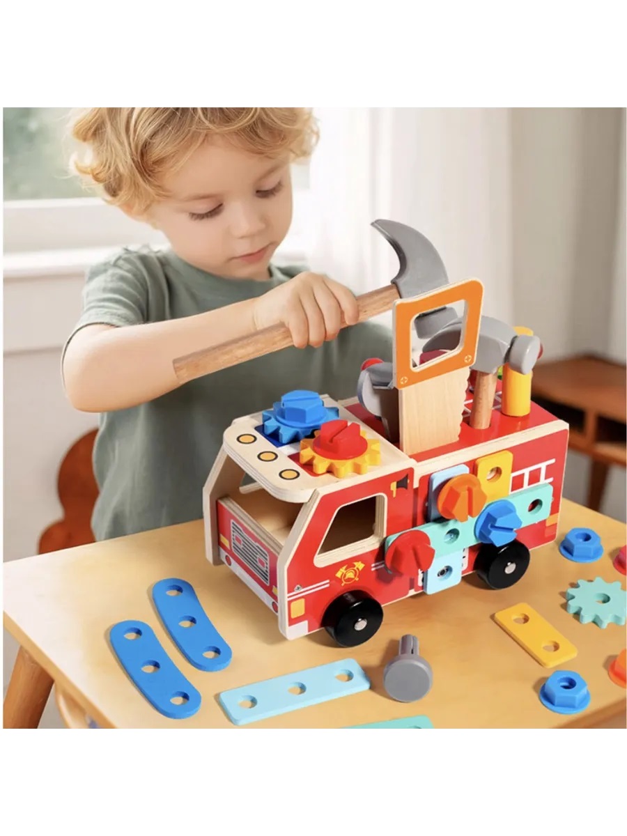 Конструктор CASTLELADY машинка с инструментами деревянный 31 дет. - фото 8