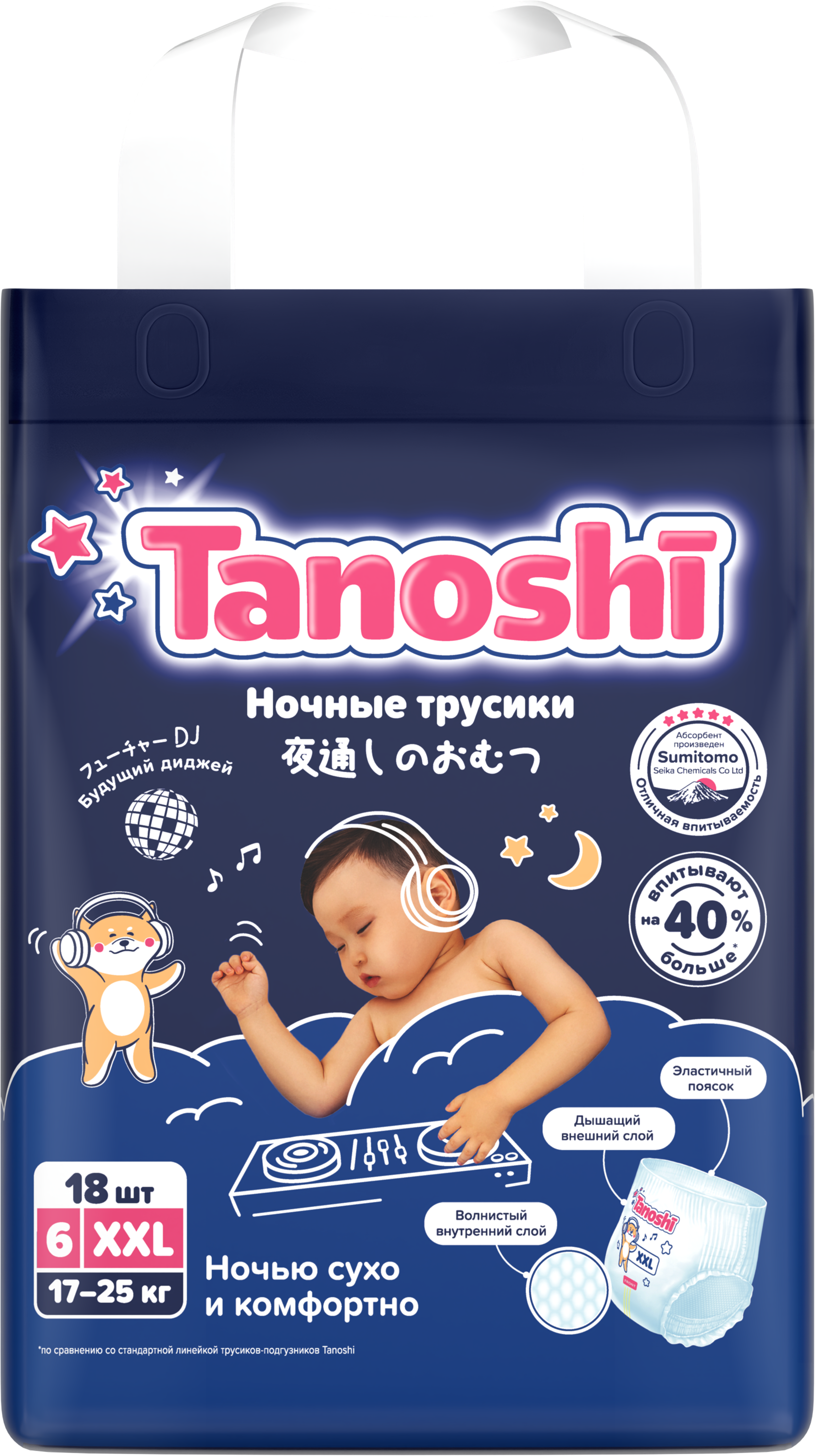 Трусики Tanoshi ночные XXL (17-25 кг) 18 шт. - фото 20