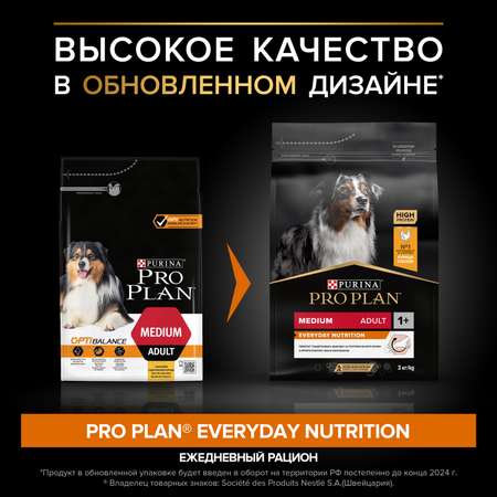 Корм для собак PRO PLAN средних пород с комплексом Optibalance с высоким содержанием курицы 3кг