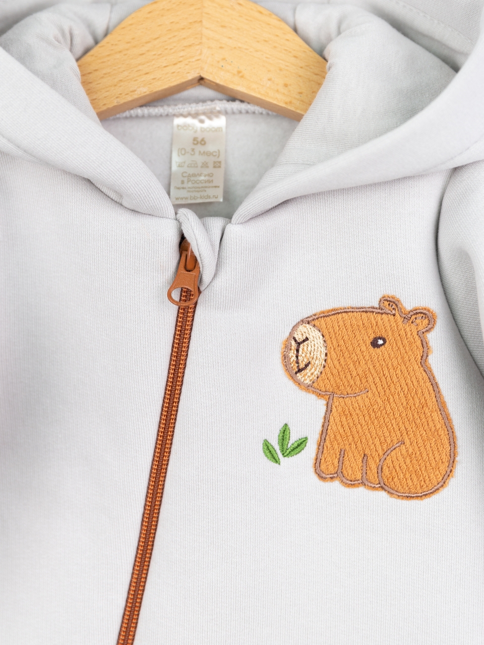 Комбинезон утепленный Baby boom К407/6-Ф аппликация капибара светло-серый - фото 5