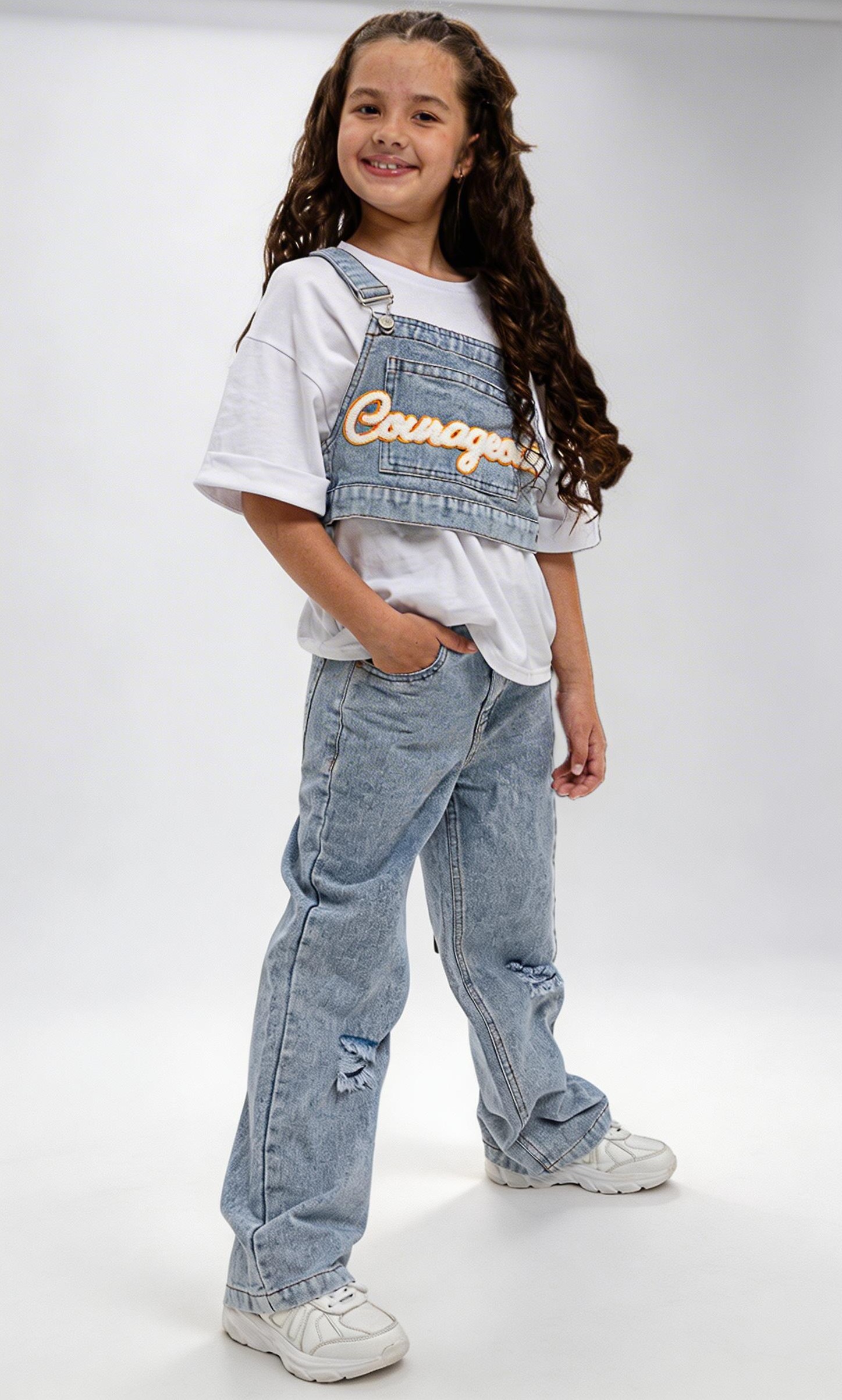 Костюм KimiLimi 28031 белый/джинс - фото 1