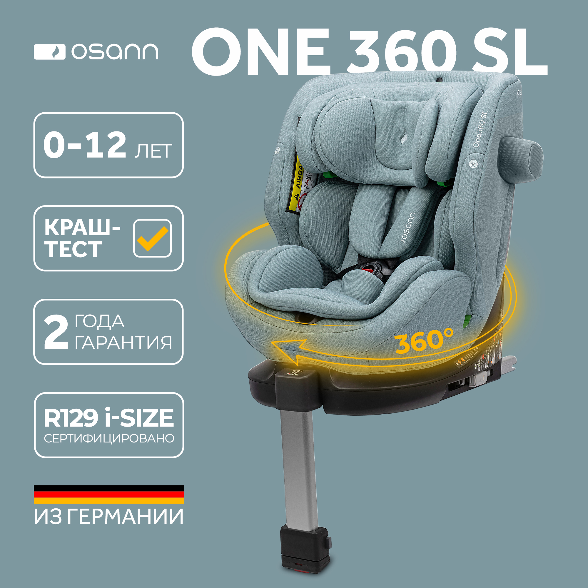 Автокресло Osann One 360 SL Sky 0-36 кг Isofix 0+/1/2/3 (0-36 кг) бирюзовый - фото 12