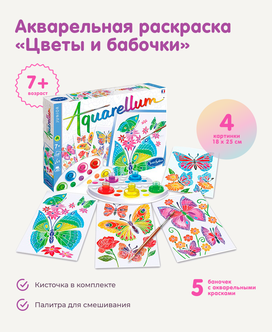 Набор для рисования SentoSphere Цветы и бабочки акварель - фото 1