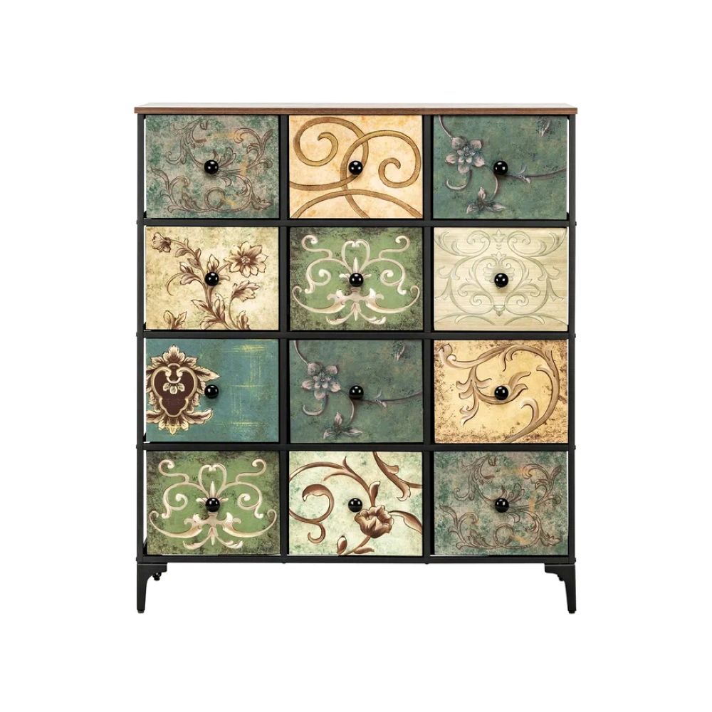 Комод Leset Лунет 12 ящиков Каркас Черный ящики Мульти зеленый - фото 5