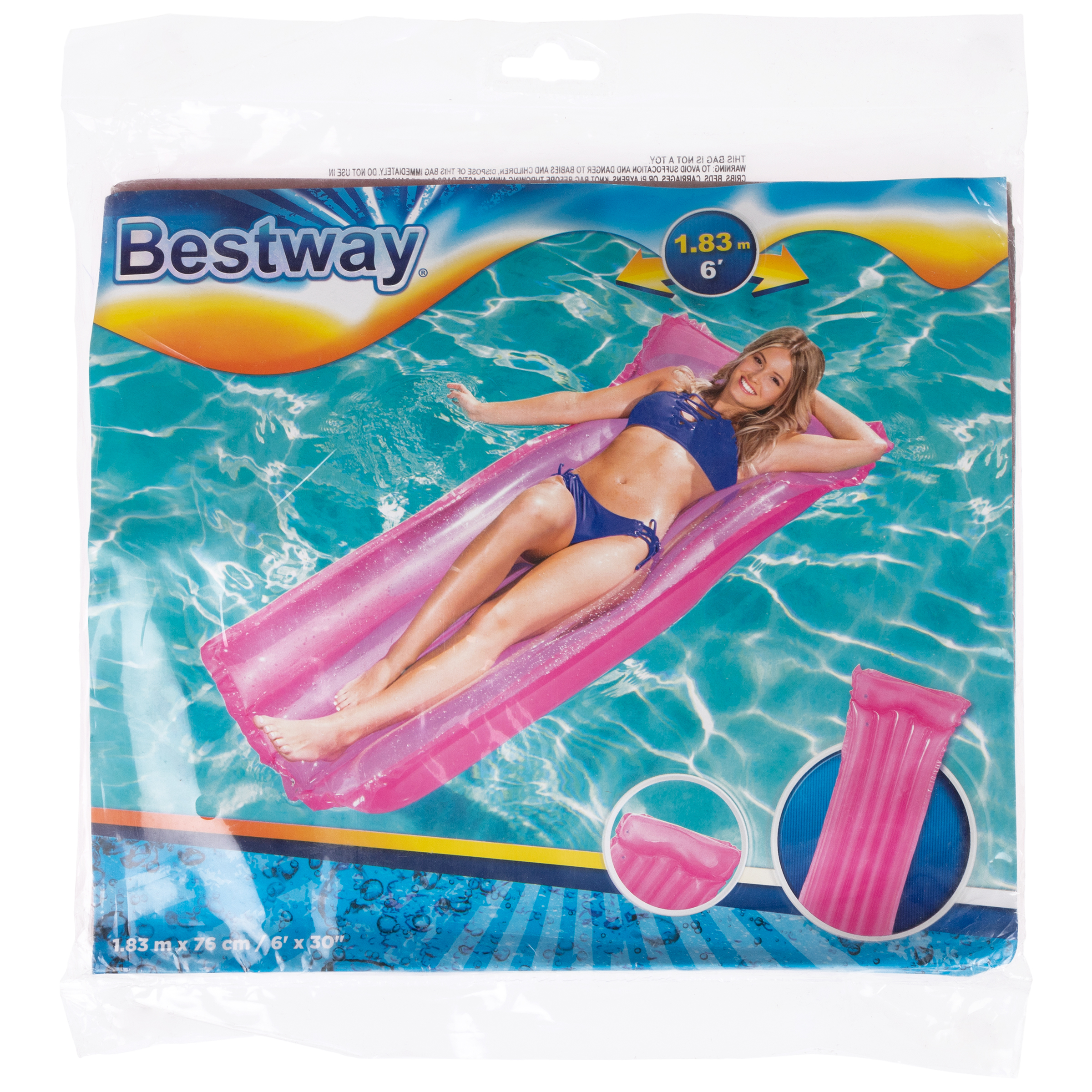 Надувной матрас для плавания Bestway 183 х 76 водяной матрац для бассейна моря речки пляжа розовый - фото 3