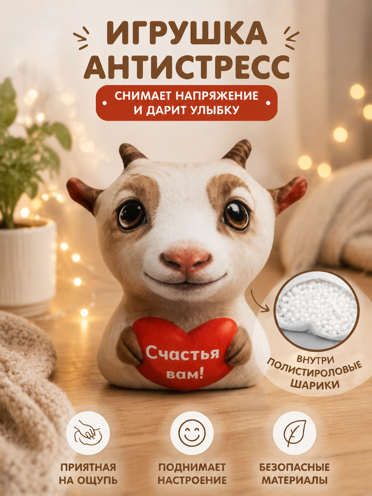 Мягкая игрушка Штучки к которым тянутся ручки коза - фото 3