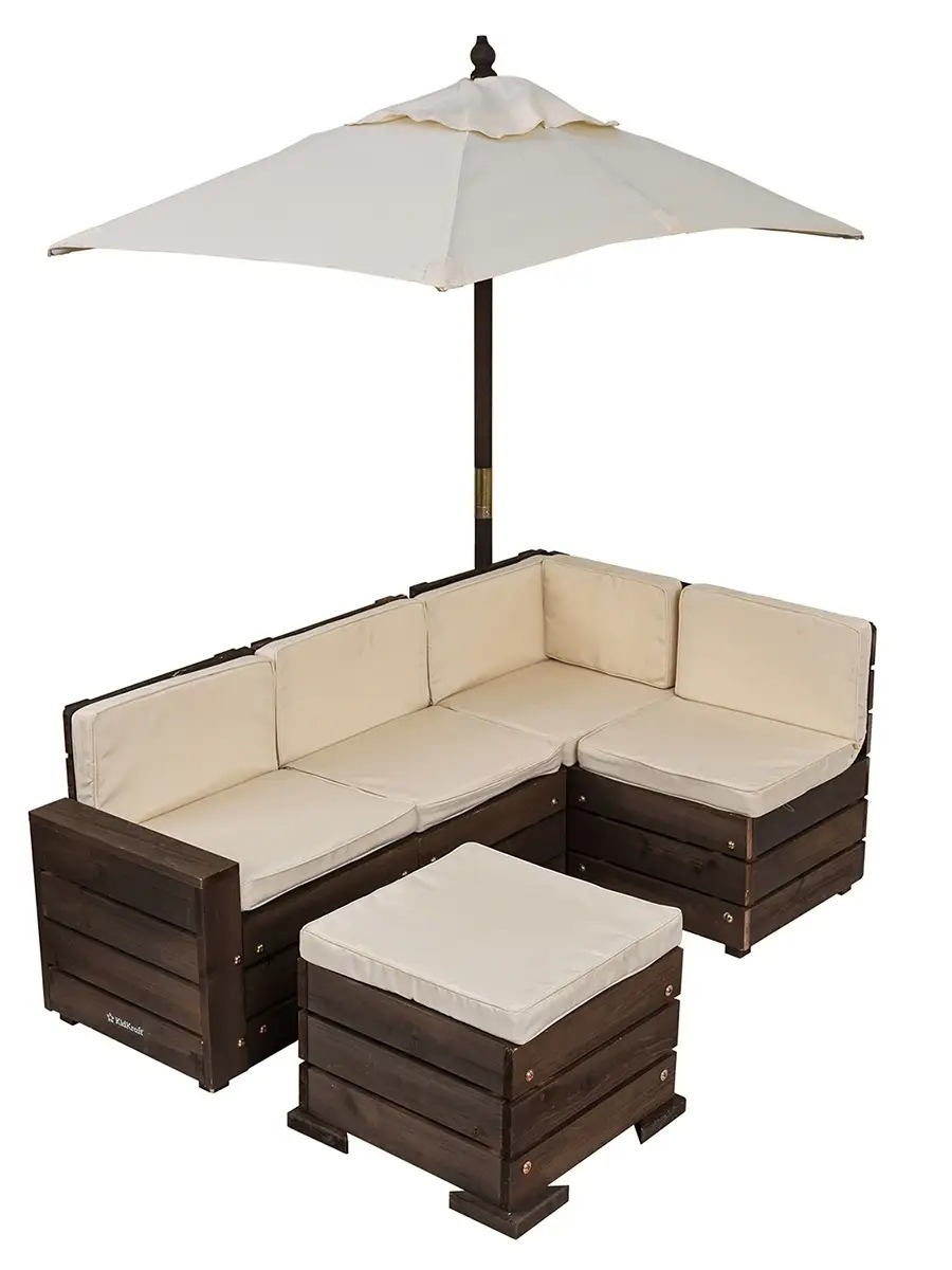 Набор садовой мебели для детей KidKraft секционный диван пуф-стол зонт бежево-коричневый 20305_KE - фото 10