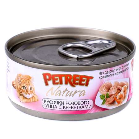 Корм влажный для кошек Petreet 70г кусочки розового тунца с креветками консервированный