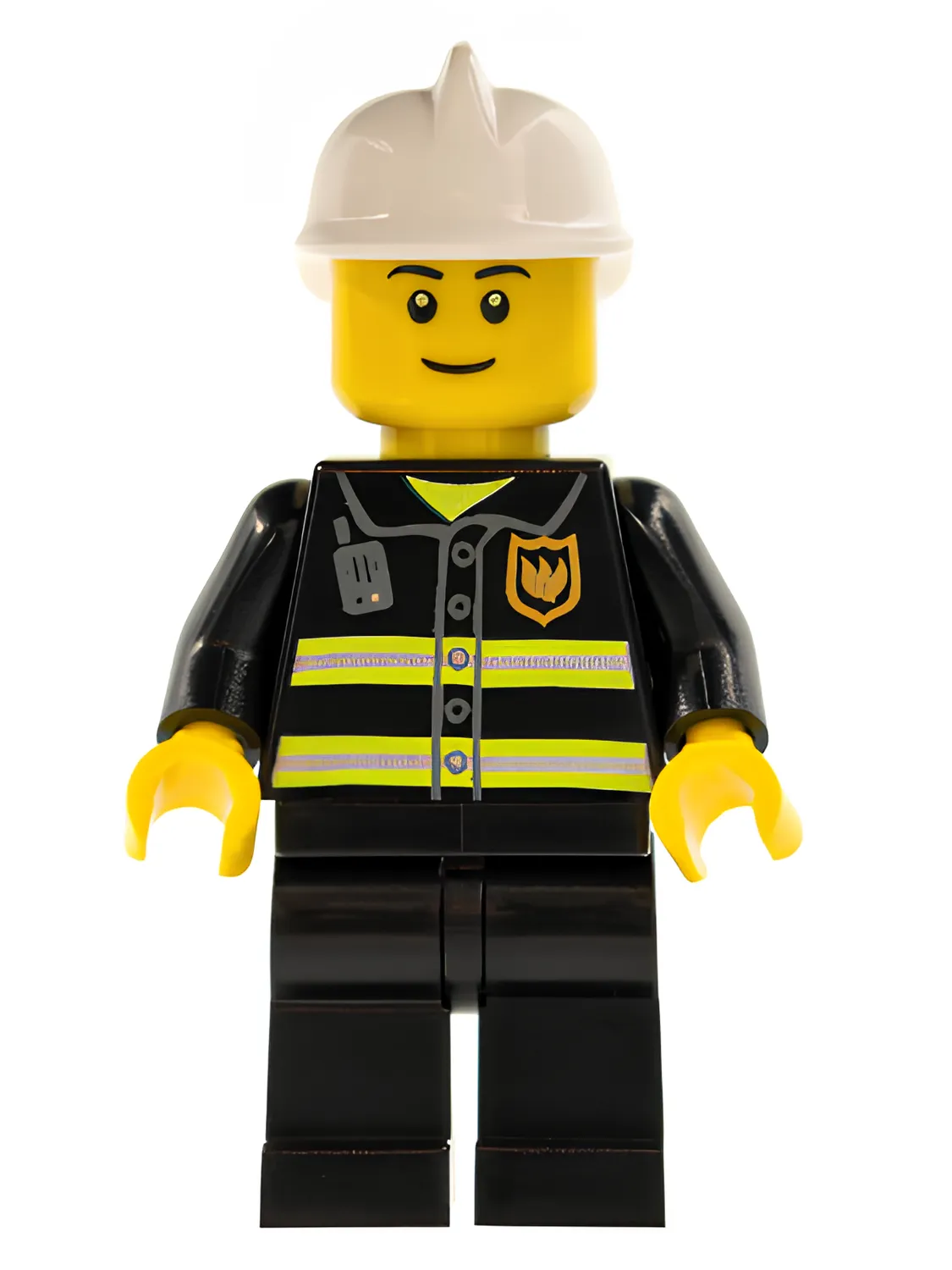 Изображение товара LEGO Минифигурка Fire Reflective с световозвращающими полосами и каской Изображение товара LEGO Минифигурка Fire Reflective с световозвращающими полосами и каской