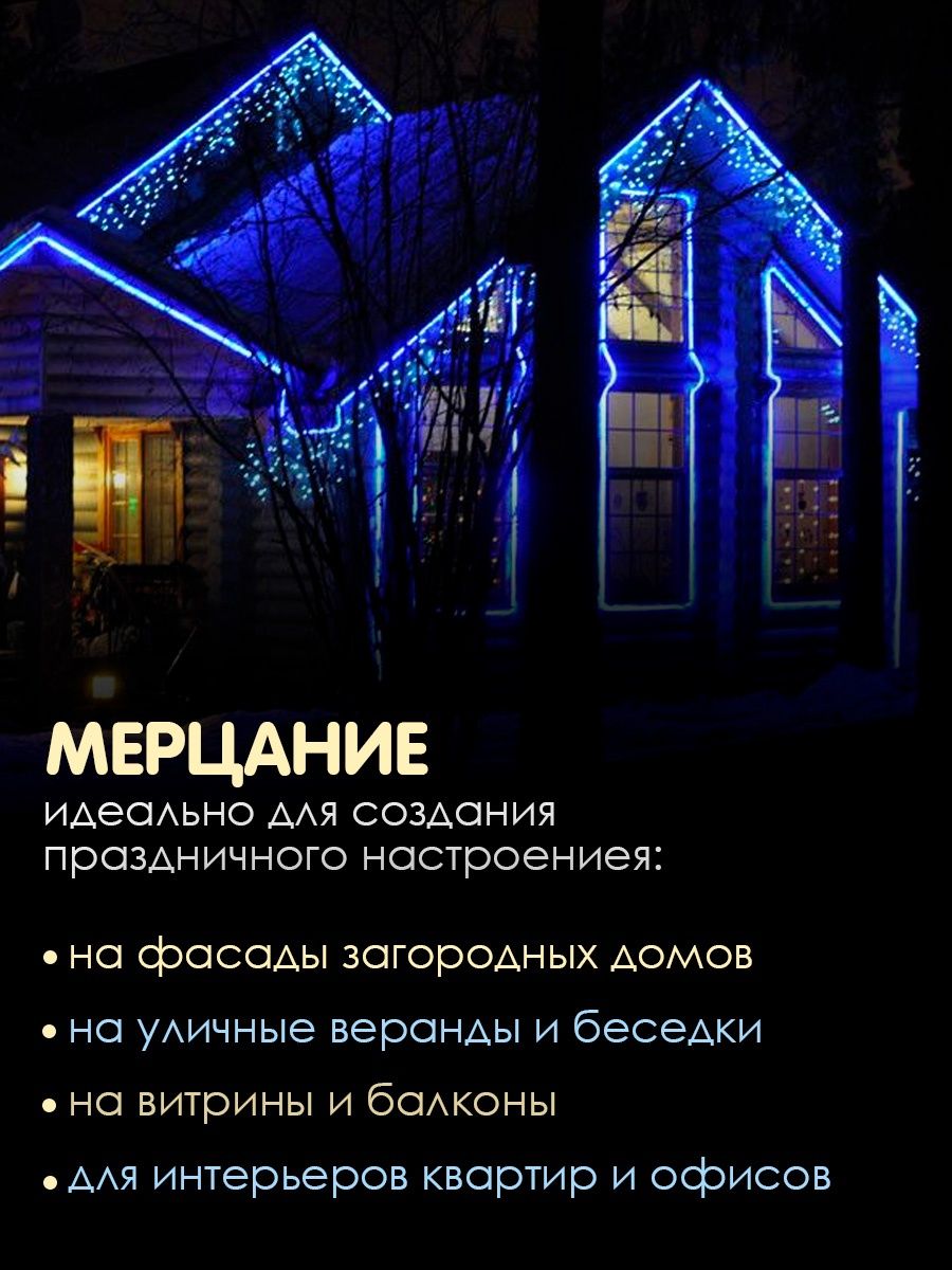 Гирлянда BABY STYLE Бахрома синий для улицы 100л - фото 3